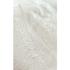   ED-26-034 Átlátszó flitteres nagy virág mintás törtfehér tüll 150 cm 